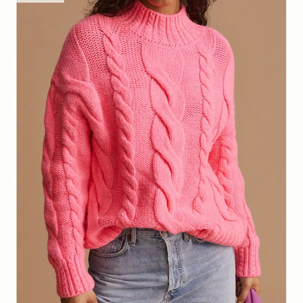 Anthropologie Women's Pink Cable Knit Sweater